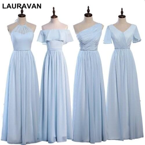 2020 new fashion elegant capped chiffon long design bridesmaids light sky blue bridesmaid dresses ladies floor length dress