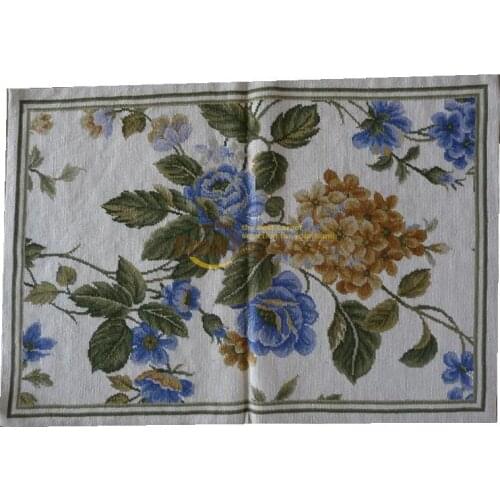 Hand-woven Wool Carpet With Needlepoint Pattern Hand-stitched Floral Needled Blanket woven floor Rectangular Wool Rug Carpet