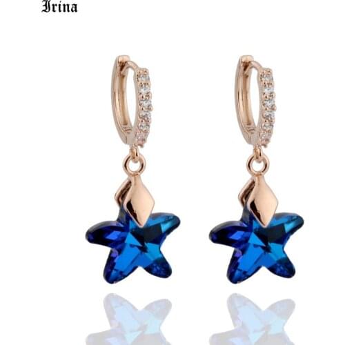 New Fashion Earrings 585 Rose Gold Color Trendy Crystals 3 Color Star Styles Charm Drop Earrings for Women Wedding Gift