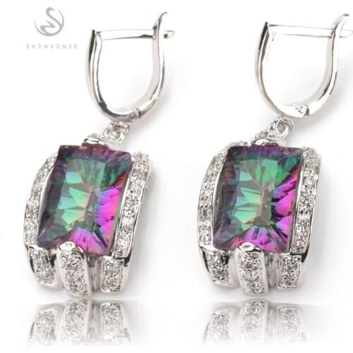 SHUNXUNZE Luxury Wedding dangling christmas earrings for womens clothing accessories Rainbow Cubic Zirconia Rhodium Plated R706