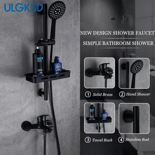 ULGKSD Black Brass Bathroom Shower Faucets Wall Supported Hot and Cold Mixer Tap Ceramic Valve Para Bath Shower Bronze Faucets
