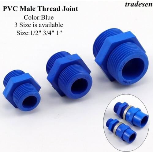 1~20Pcs Blue 1/2"-1" Male Thread PVC Pipe Nipple Connector Aquarium Fish Tank Pipe Fitting Garden Home Water Tube Adapter Joints