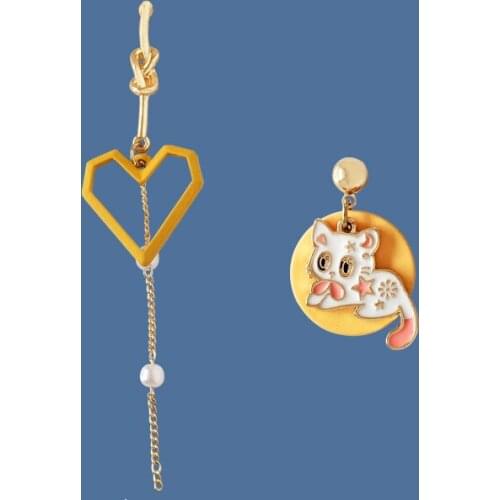 Timlee E255 New Cute Cat Heart Imitation Pearl Alloy Drop Earring Fashion Accessories Wholesale