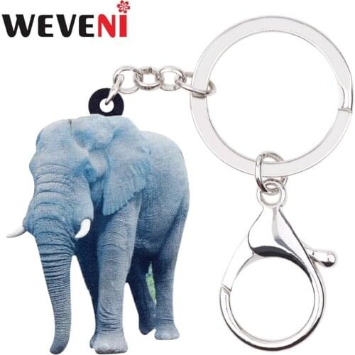 WEVENI Acrylic Walking Elephant Key Chains Keychain Rings African Jungle Animal Jewelry For Women Girls Punk Holder Car Charms