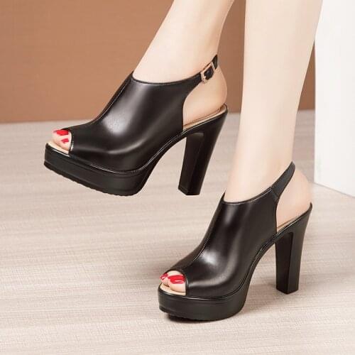 Big Size 32-43 Peep Toe Splie Leather Platform Shoes Women Summer 2021 Elegant High Heels Gladiator Sandals Ladies Office