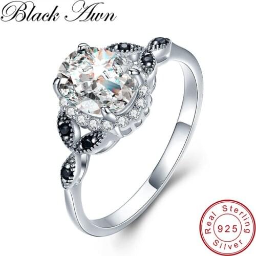 [BLACK AWN] 925 Sterling Silver Jewelry Trendy Engagement Bague Wedding Rings for Women Size 6 7 8 C038
