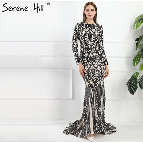 Elegant Long Sleeve Mermaid Evening Dresses 2020 New Real Picture Black Formal Dress Party Longo BLA6196