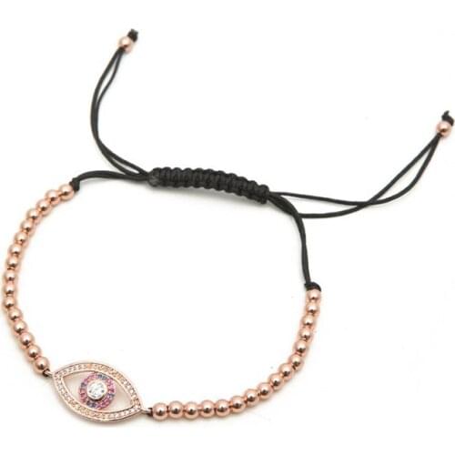 Gold silver micro pave cz Cubic Zirconia rope adjusted Copper Beads Bracelet vj646 Eye Charm Braided Bangles Jewelry women