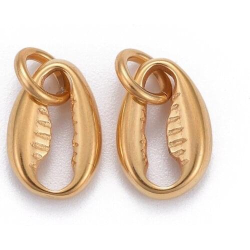 10pcs 304 Stainless Steel Cowrie Shell Charms Pendants for necklace Bracelet jewelry DIY making with Jump Ring Accessories