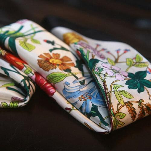 100% Silk Scarf Shiny Headband Women Handkerchief Fashion Flower Print Square Neck Hair Bandana 53*53cm