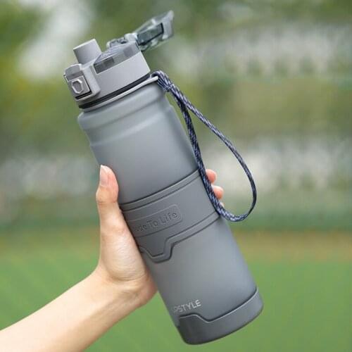 1000ml Portable Clear Sports Fitness Water Bottle with Bounce Lid Leakproof Shaker Outdoor Camping Climbing Frosted Water Cup
