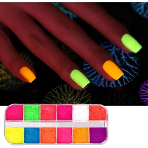 12 Colors Fluorescent Nail Glitter Powder DIY Design Harmless Waterproof Dust Gradient Pigments Manicure Nail Glitter TSLM1