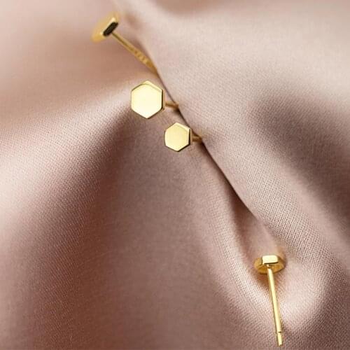2 Pair 925 Sterling Silver Small Geometric Stud Earrings for Women Girl Hexagon Korean Earring Mini Ear Studs Minimalist Jewelry