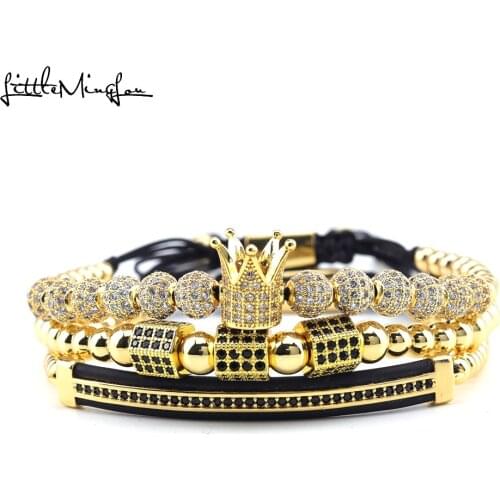 3pcs/Set Luxury Crown Bracelets CZ Ball Cylinder Charm men bracelets bangles for Men Jewelry Braided Braiding Pulseira Bileklik