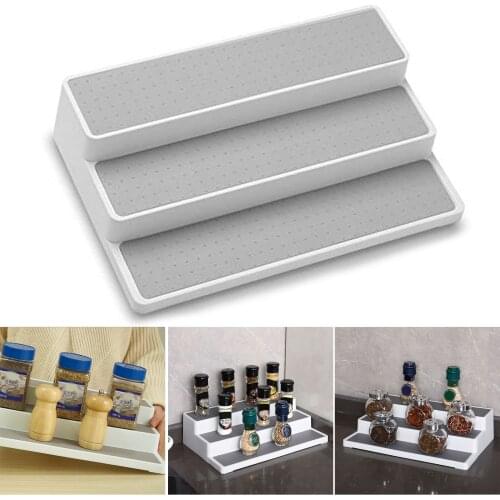 3 Levels Spice Rack Anti-slip Easy to Install and Clean Storage Shelf for Kitchen _WK