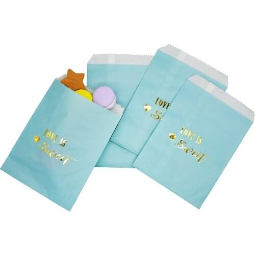 5-20pcs Paper Bags Love Is Sweet Wedding Treat Craft Paper Popcorn Bags Food Safe Party Favor Paper Bags Gift Candy Sweet Bag