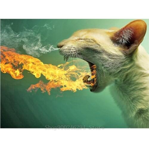 5D Diamond Painting sphynx cat Diamond Embroidery Decoration Square Round drill Rhinestone Diamond Mosaic Animal cat fire FF890