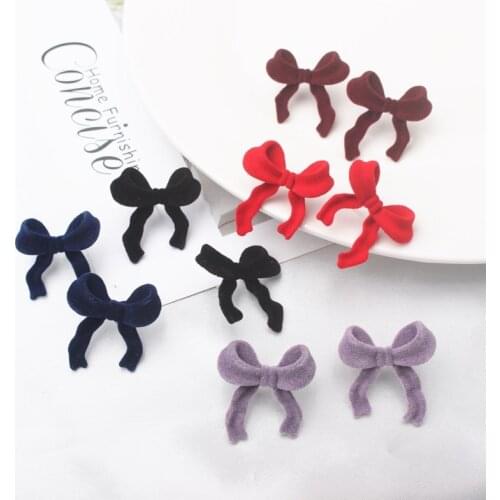 Velvet Big Bow tie Stud Earrings Romantic Cute bowknot Earrings Elegant Lovely Flocking Simple Rosette Brincos Holiday Girl Gift