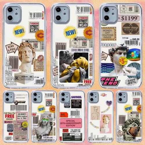 Retro Fashion Label Phone Case For iphone 11 6 Mini Pro XS Max X XR 7 12 Plus Soft TPU Cover 12Pro 11Pro 12Mini
