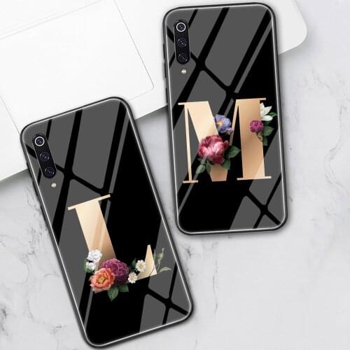 Initial Letter Flower Case For Xiaomi Redmi Note 10 8 9 7 T Pro K40 Mi 11 10 9 8 T Pro SE Lite Poco X3 F3 M3 Tempered Glass Back