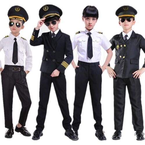 Boys Pilot Costumes for Kids Cosplay Halloween Flight Attendant Uniform Air Force Airplane House Play Party Performance Costume
