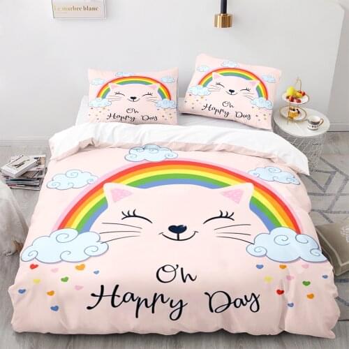 Home Fabric Rainbow Series Pattern Lovely Blue Pink Duvet Quilt Cover Pillowcase Bedding Adult Children Bedroom Decoration
