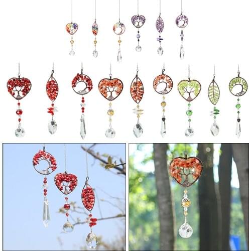 Crystal Hanging Purple Life Tree Stone Beads Prism Pendant Craft Chain Hanging Window Garden Wind Chimes Decoration