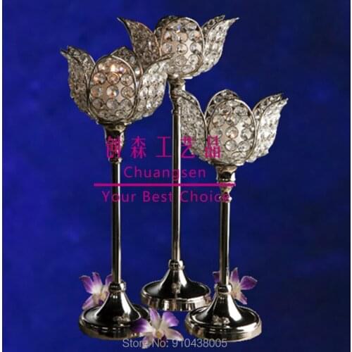 Crystal Candle Holder Metal Candlestick Festival Flower Vase Wedding Centerpiece Party Decoration Glass Flower Stand Party Favor