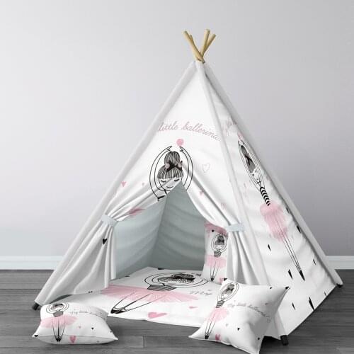 Play Tent for Kids Wigwam Portable Indoor Playground Tents Children Bedrooms My Little Ballerina Pink Love Pattern 013