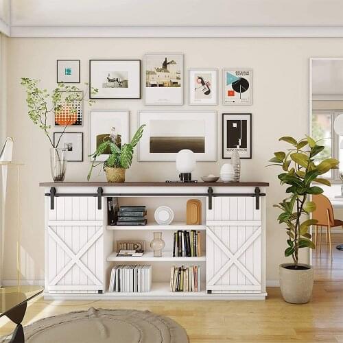 JACHOR 2-6FT Mini Cabinet Hardware J-Shaped Sliding Door Hanging System Furniture Hardware for Double Door