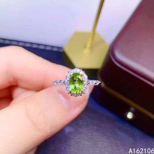 925 Pure Silver Chinese Style Natural Peridot Womens Popular Fashion Fresh Oval Adjustable Gem Ring Fine Jewelry Support Detect