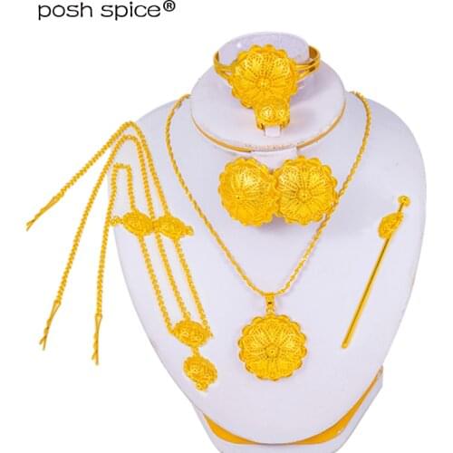 Ethiopian jewelry sets for Women hair chain necklace Clip ring hairpin bracelet Set African wedding gifts
