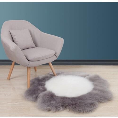 RAYUAN Floral Shape Rug Artificial Wool Sheepskin Hairy Carpets Faux Floor Mat Fur Plain Fluffy Soft Area Rugs Tapetes