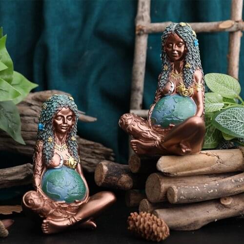 Creative Resin Mother Earth Art Statue Ornaments Outdoor Courtyard Micro Landscape Craft Miniature Garden Decoration Accessories