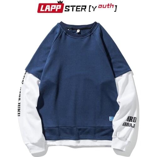 LAPPSTER-Youth Men Fake Two Pieces Harajuku Sweatshirts 2020 Pullover Man Japanese Streetwear Oversized Hoodies FashionsClothing