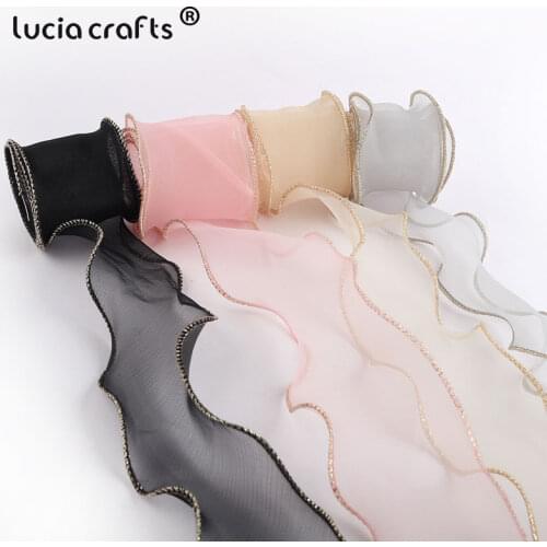 Lucia Crsfts 2yards/Lot Wavy Organza Ribbon For Hair Bow DIY Handmade Gift Packing Supplies T0512