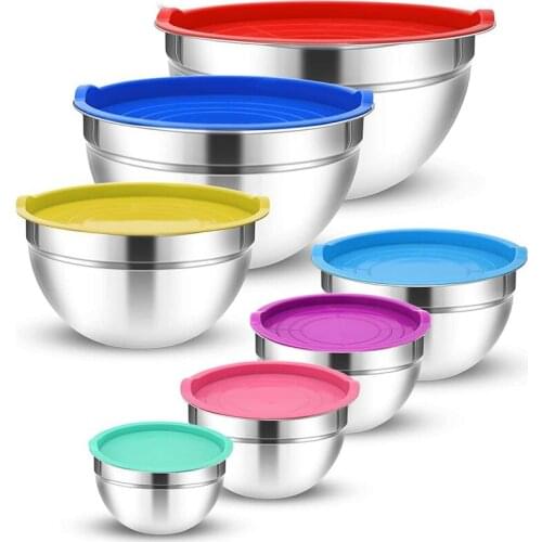 Mixing Bowls With Lids Set 7PCS Stainless Steel Mixing Bowls Metal Nesting Storage Bowls For Kitchen For Prep Baking