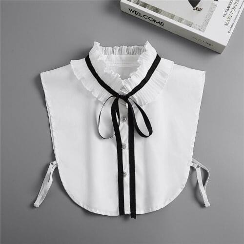 Linbaiway Cotton Shirt Fake Collar Tie Women Fashion Bowknots Detachable False Collar Lapel Blouse Top Half Shirt Accessory
