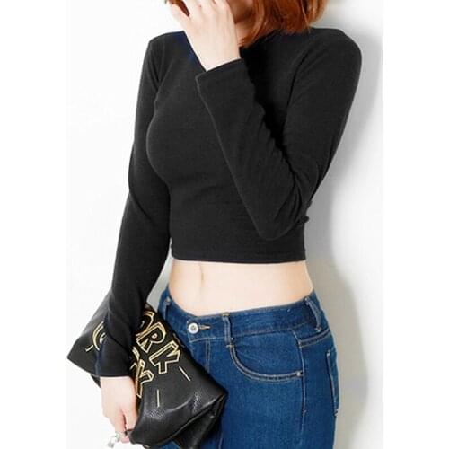 MRMT 2020 Brand New Autumn Winter Womens T Shirt High Waist Thin Slim Short T-shirt for Female Long Sleeve Tops Tshirt