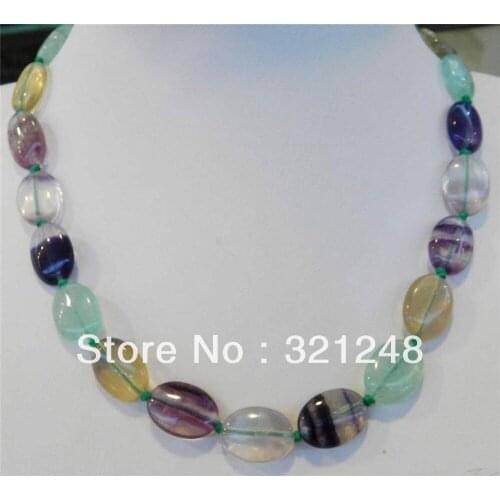 Free shopping new 2014 DIY Natural 13x18mm Multicolor Fluorite oval stone chain strand choker Necklace 18'' GE5153