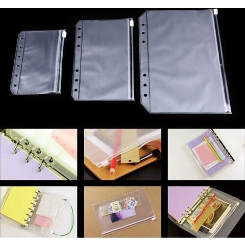 3/4pcs Binder Pockets A5 A6 A7 Size 6 Holes Binder Zipper Folders Waterproof PVC Pouch Document Filing Bags Loose Leaf Bags