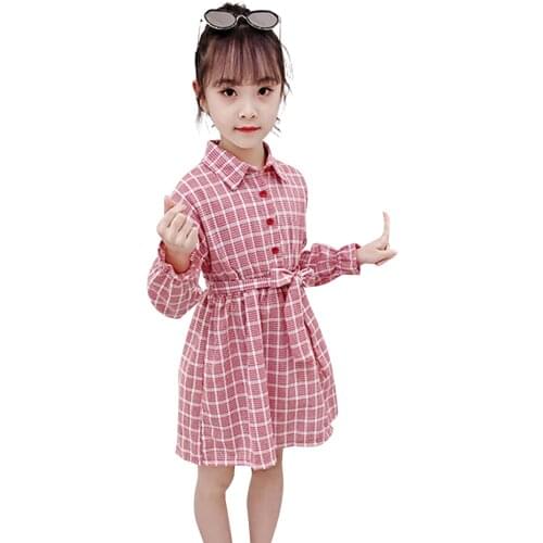 Big Girls Dress Plaid Pattern Dresses For Girl Sashes Children Dress With Bow Costume For Girls 6 8 10 12 14