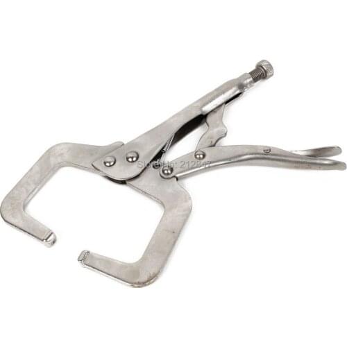 Fixed Head Silver Tone Spring Loaded C Clamp Locking Plier 11-inch