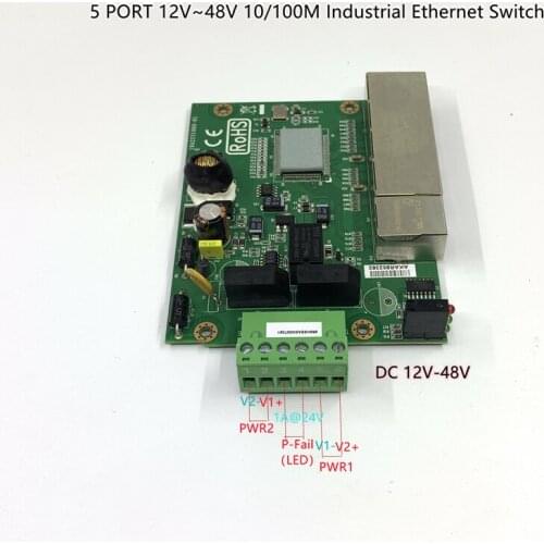 Industrial Ethernet Switch 5 Port 10/100M Netwerk Ethernet Switch 5V9V12V18V24V48V Vermogen Temperatuur -40 Tot 75