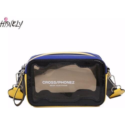 Harajuku PVC Transparent Bag Designer Womens PU Patchwork Message Bag Fashion Wide Strap Letter Girls Shoulder Wallets Purses