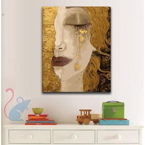 DIY Coloring paint by numbers Tearful yellow-haired woman paintings by numbers with kits 40x50 framed