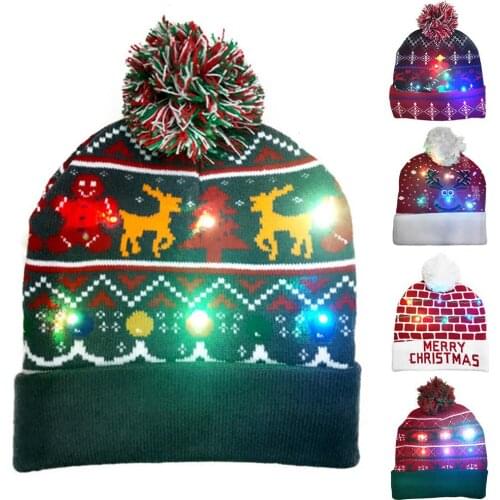 LED Christmas Hats Unisex Winter Thick Knitted Beanie Hat with LED Lights Xmas Cotton Beanie Hat Christmas Decorations Hats