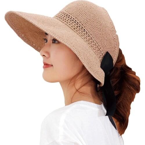 Fashion Women Folding Wide Brim Straw Hat Hollow Sun Visor Cap Bowknot Beach Lady Summer Hat Sun casquette femme кепка женская