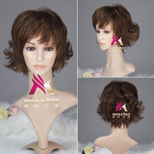 Hair Synthetic Short Curly brown Wig for Adult Prestyled Cosplay Wig Women Party Halloween Wigs costume anime hair+wig cap