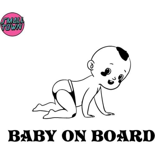 Small Town 16.9X11.1CM Cute BABY ON BOARD Cartoon Warning Mark Car Sticker Funny Rear Windshield Vinyl Decals C25-0179